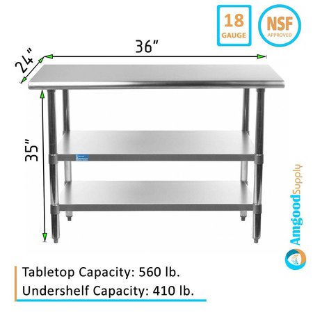Amgood 24x36 Prep Table with Stainless Steel Top and 2 Shelves AMG WT-2436-2SH